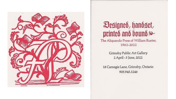 Aliquando Press's pressmark and Rueter exhibition invitation 2022